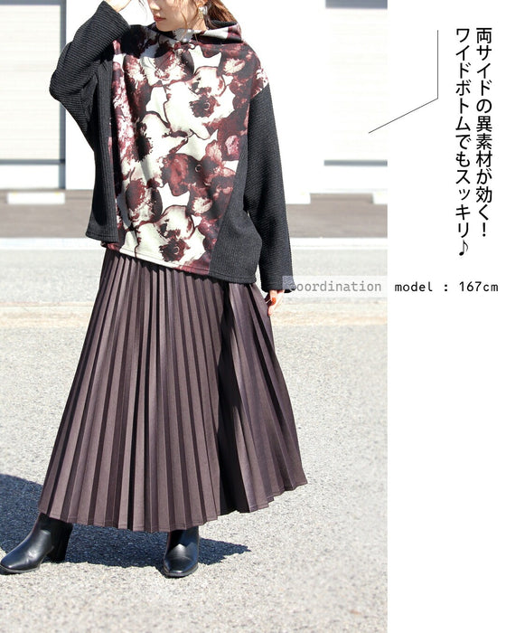 惹きつける、都会的モード 異素材アートフラワートップス