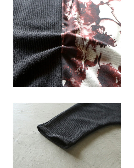 惹きつける、都会的モード 異素材アートフラワートップス