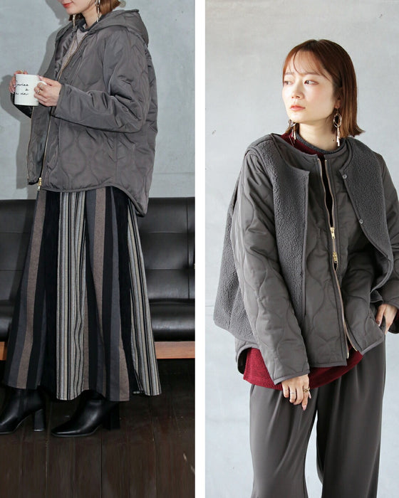 気温も気分も、自在に。ベスト付き軽量キルティングアウター【set】