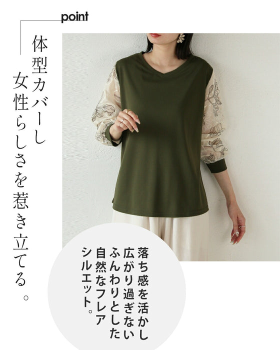 ラフに着て上品見え花刺繍袖ブラウス – ONE PEACE ONLINE