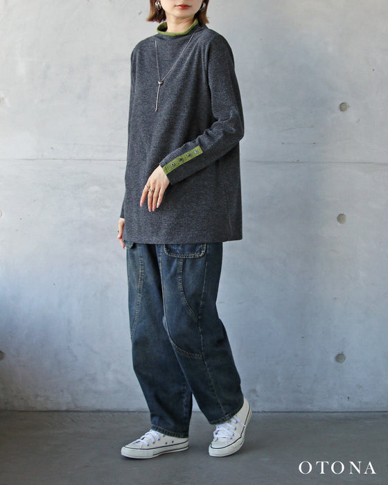 【予約商品】袖配色デザイントップス（グリーン） t25519jb