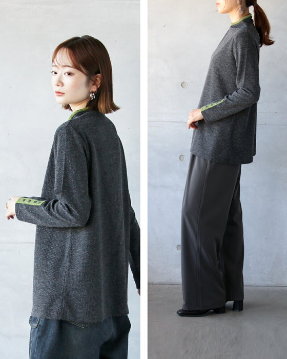 バイカラーで大人の抜け感 杢調ニットライクトップス