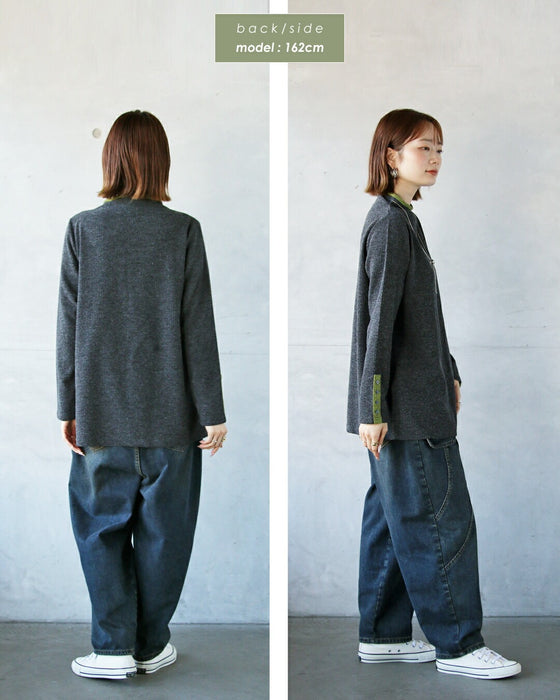 バイカラーで大人の抜け感 杢調ニットライクトップス