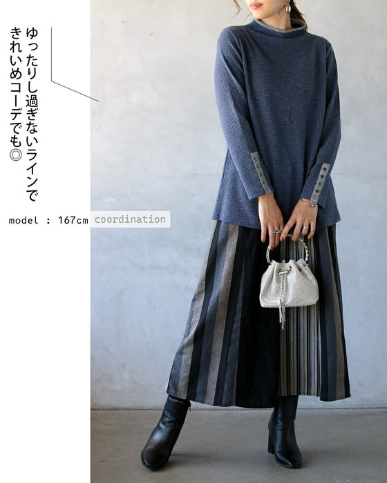 バイカラーで大人の抜け感 杢調ニットライクトップス