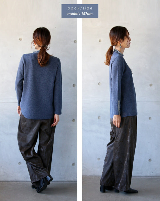 バイカラーで大人の抜け感 杢調ニットライクトップス