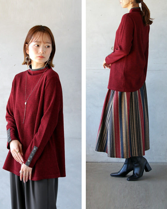 バイカラーで大人の抜け感 杢調ニットライクトップス