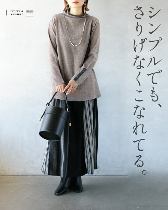 バイカラーで大人の抜け感 杢調ニットライクトップス