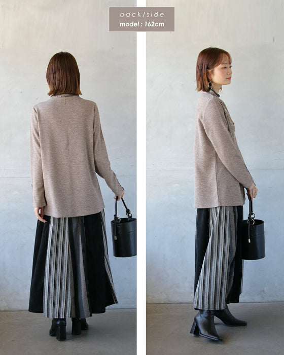 バイカラーで大人の抜け感 杢調ニットライクトップス