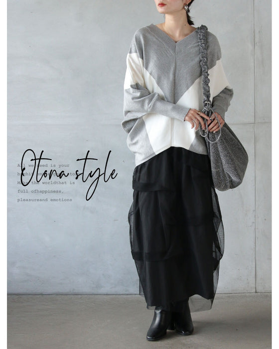 ゆったり細見え Vネックドルマンニット