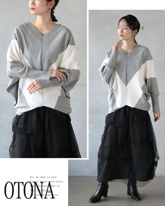 ゆったり細見え Vネックドルマンニット