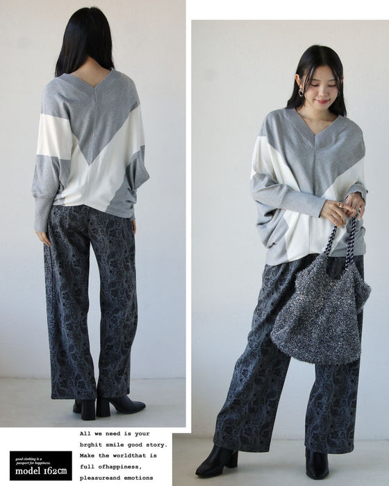 ゆったり細見え Vネックドルマンニット