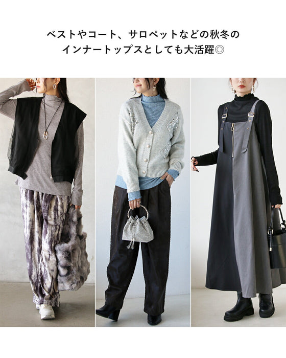 品よく煌めくメロウハイネックのラメトップス