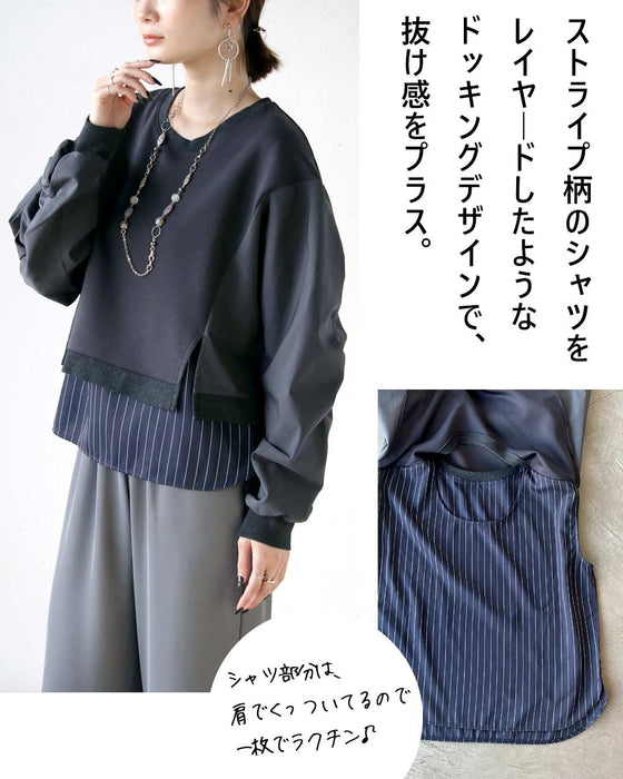 一枚でモードに洒落見え。 袖ギャザー×異素材MIXトップス