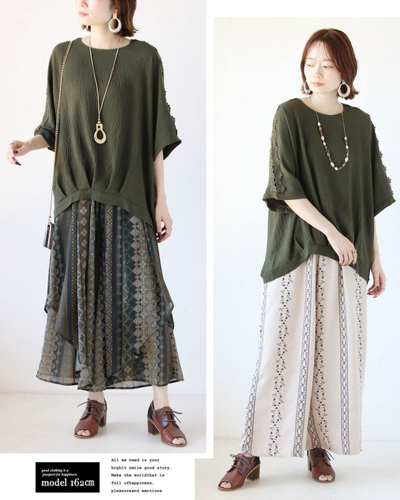 ヘルシーな抜け感を。袖レースデザイントップス