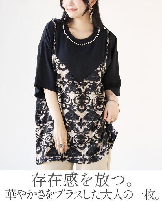 1枚でレイヤード映え。ゆったり着れる、大人の華やぎスタイルトップス