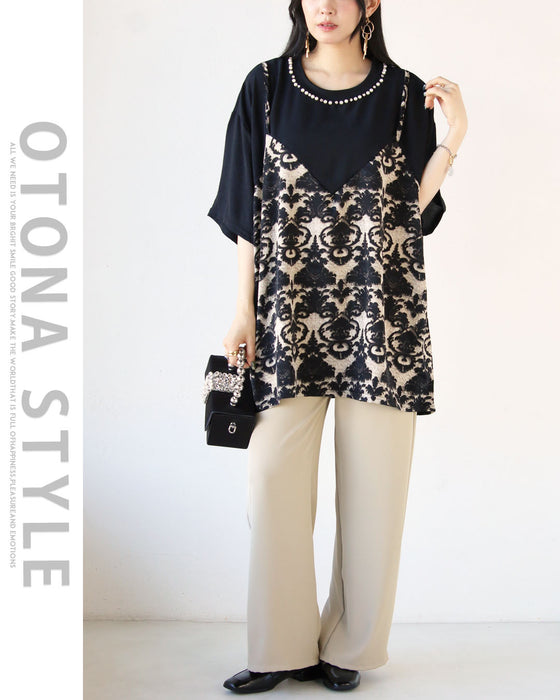 1枚でレイヤード映え。ゆったり着れる、大人の華やぎスタイルトップス