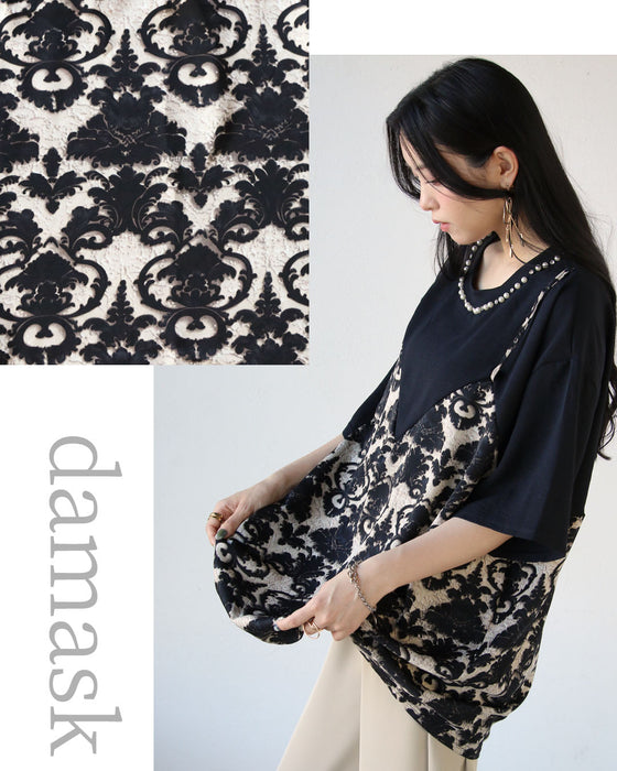 1枚でレイヤード映え。ゆったり着れる、大人の華やぎスタイルトップス