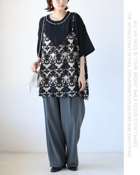 1枚でレイヤード映え。ゆったり着れる、大人の華やぎスタイルトップス