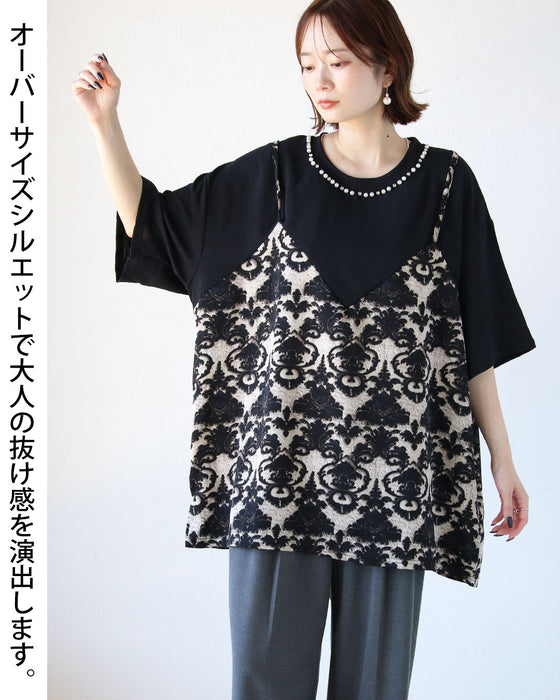 1枚でレイヤード映え。ゆったり着れる、大人の華やぎスタイルトップス