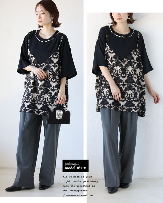 1枚でレイヤード映え。ゆったり着れる、大人の華やぎスタイルトップス