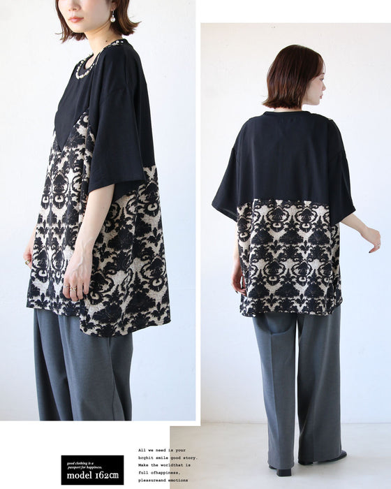 1枚でレイヤード映え。ゆったり着れる、大人の華やぎスタイルトップス