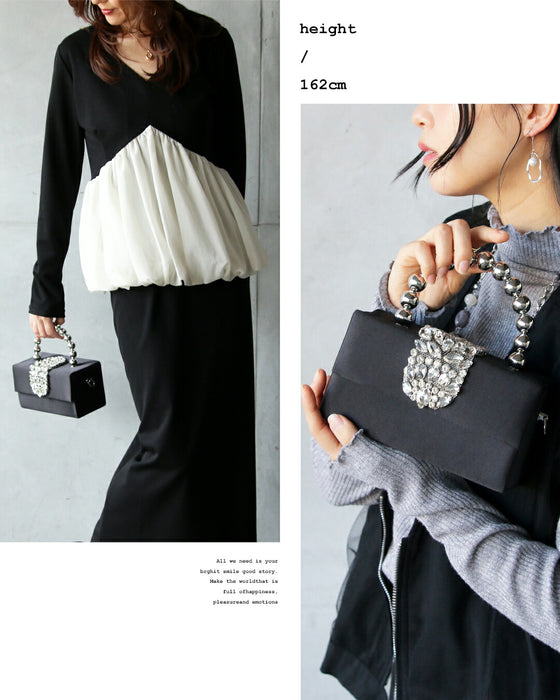 手元が美しく ふわっと体温上がるビジューの輝きミニバッグ