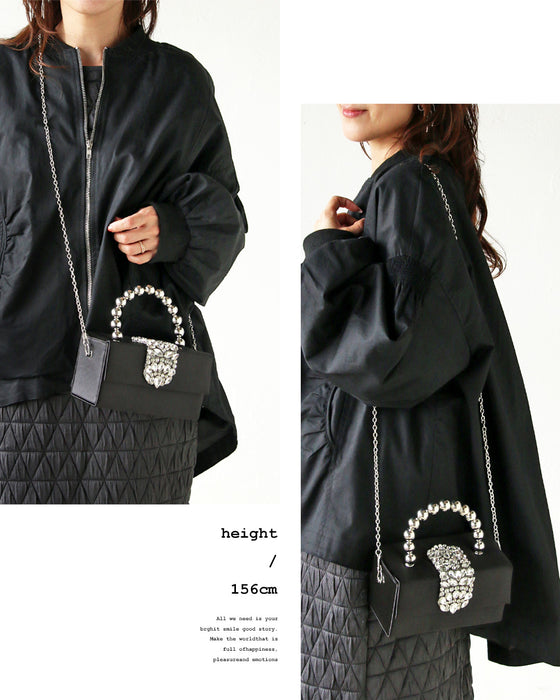 手元が美しく ふわっと体温上がるビジューの輝きミニバッグ