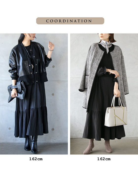 上品なお出かけコーデが完成ニットベスト&ティアードワンピースの2点セット