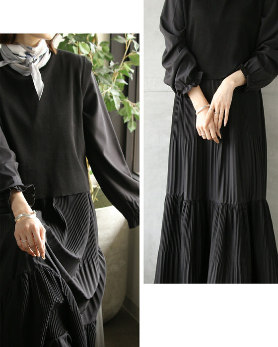 上品なお出かけコーデが完成ニットベスト&ティアードワンピースの2点セット