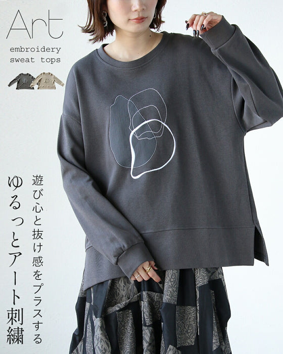 遊び心と抜け感をプラスするゆるっとアート刺繍トップス