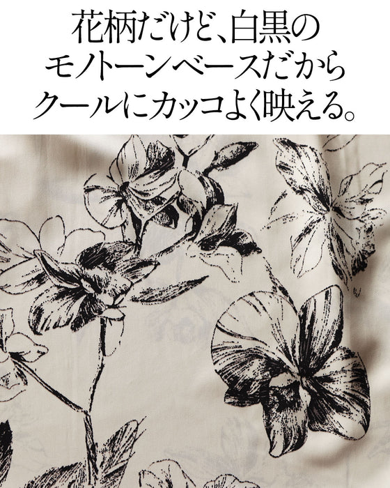 上品な抜け感をツクル シックな花柄チュニックシャツ。