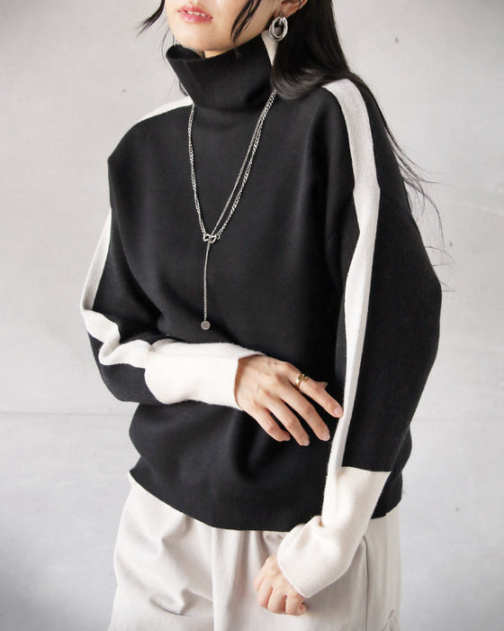 ラインで魅せる。スッキリ見え配色ニット