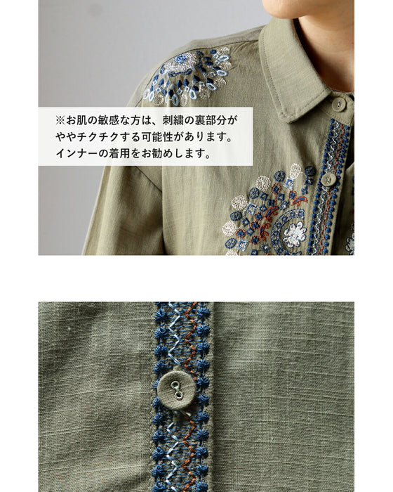 刺繍で映える さらり軽やかシャツワンピ