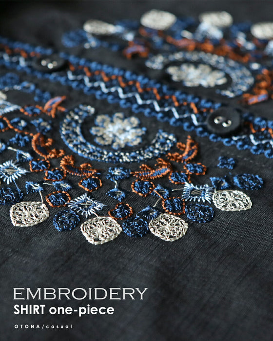 刺繍で映える さらり軽やかシャツワンピ