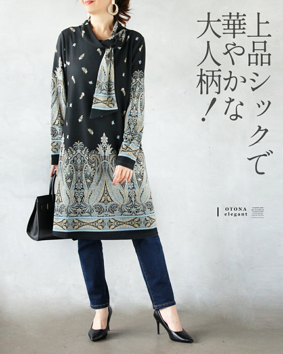 装いを主役級に格上げ タイ付きオリエンタル柄チュニック