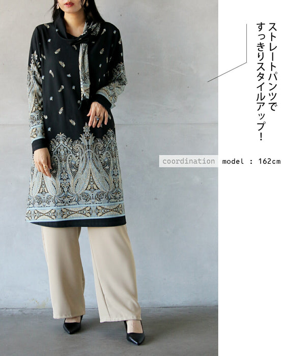 装いを主役級に格上げ タイ付きオリエンタル柄チュニック