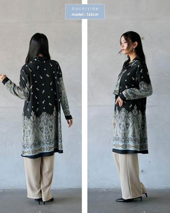 装いを主役級に格上げ タイ付きオリエンタル柄チュニック