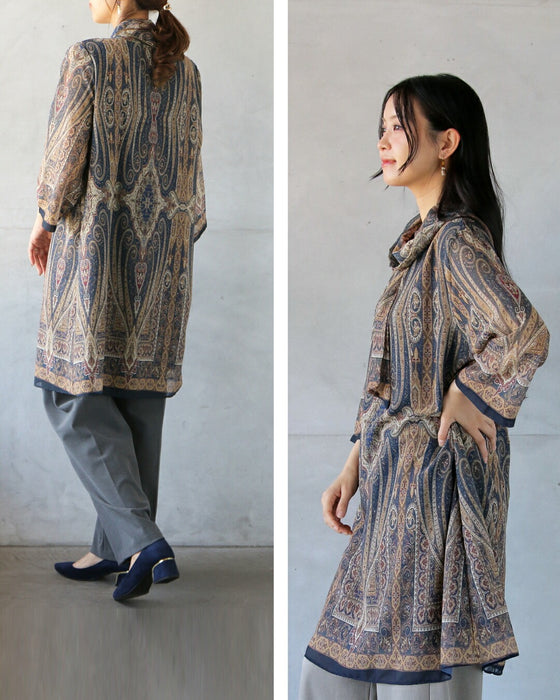 華やぎムード漂う タイ付きペイズリーチュニック