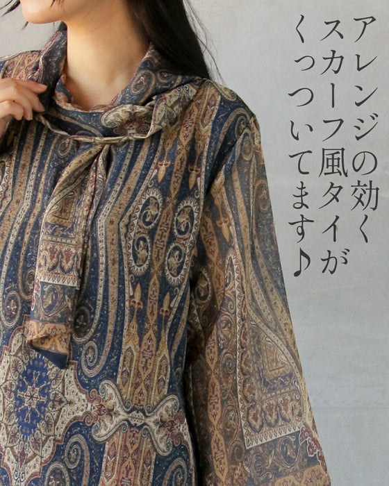 華やぎムード漂う タイ付きペイズリーチュニック