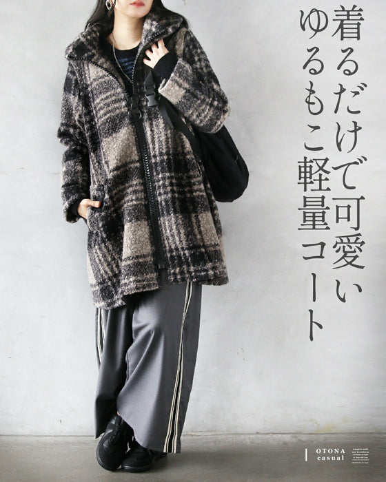 BIGジッパーが可愛い チェック柄軽量アウター