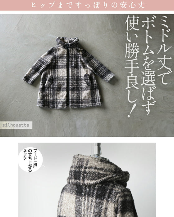 BIGジッパーが可愛い チェック柄軽量アウター