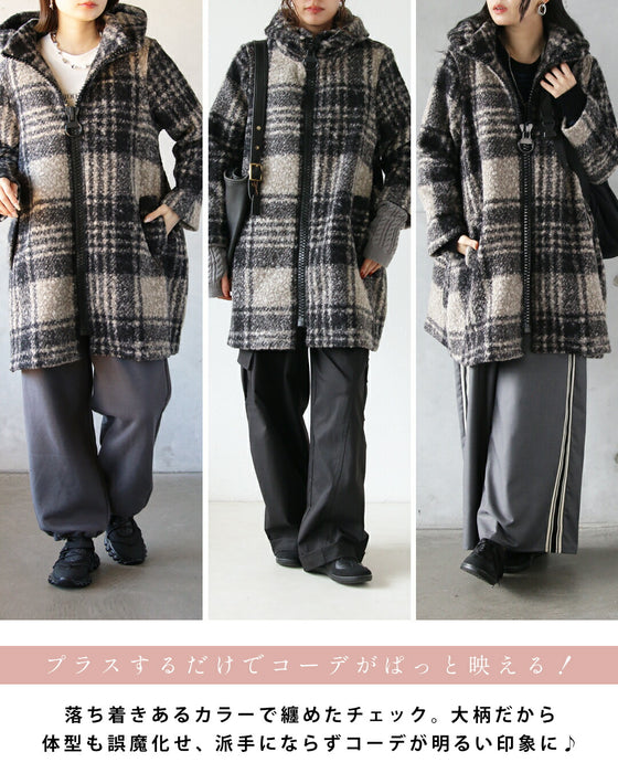 BIGジッパーが可愛い チェック柄軽量アウター