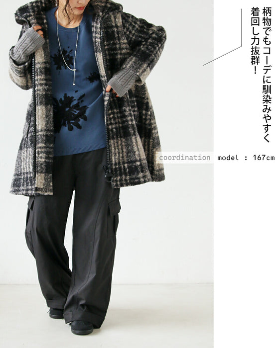 BIGジッパーが可愛い チェック柄軽量アウター