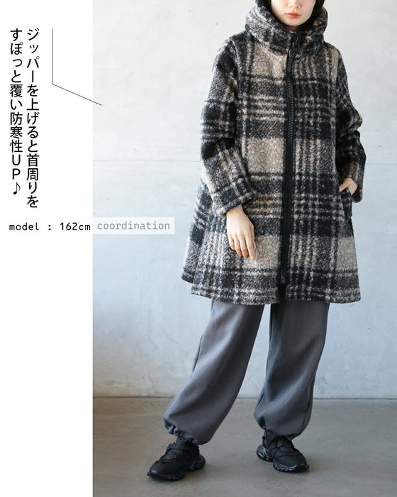 BIGジッパーが可愛い チェック柄軽量アウター