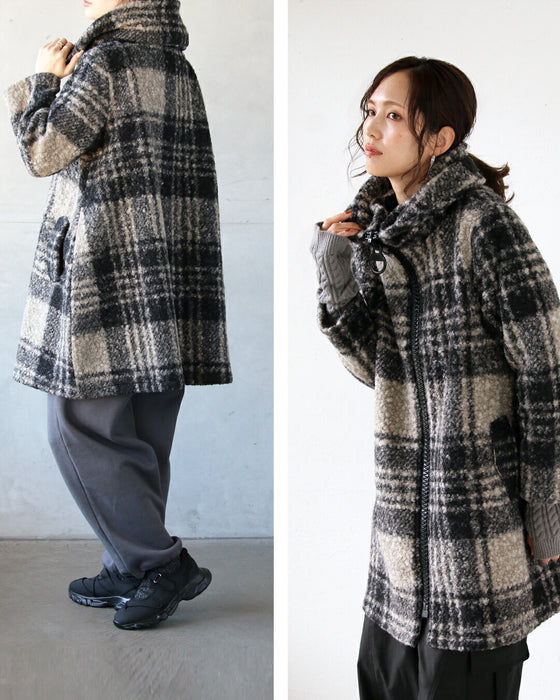 BIGジッパーが可愛い チェック柄軽量アウター
