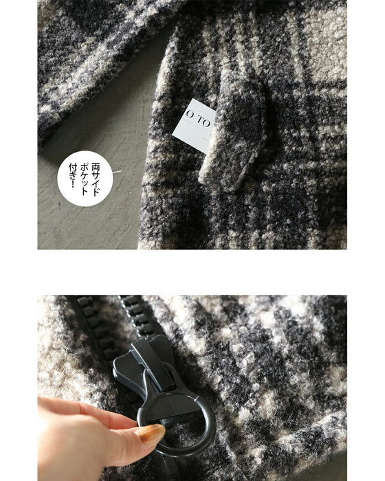 BIGジッパーが可愛い チェック柄軽量アウター