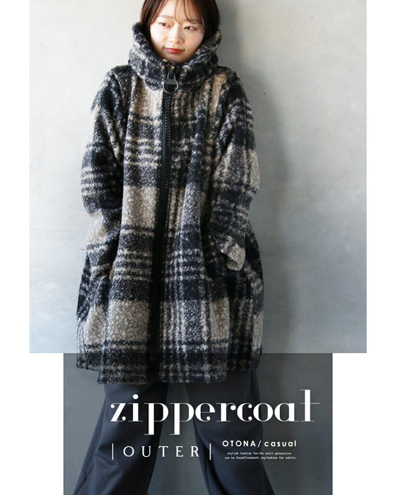 BIGジッパーが可愛い チェック柄軽量アウター