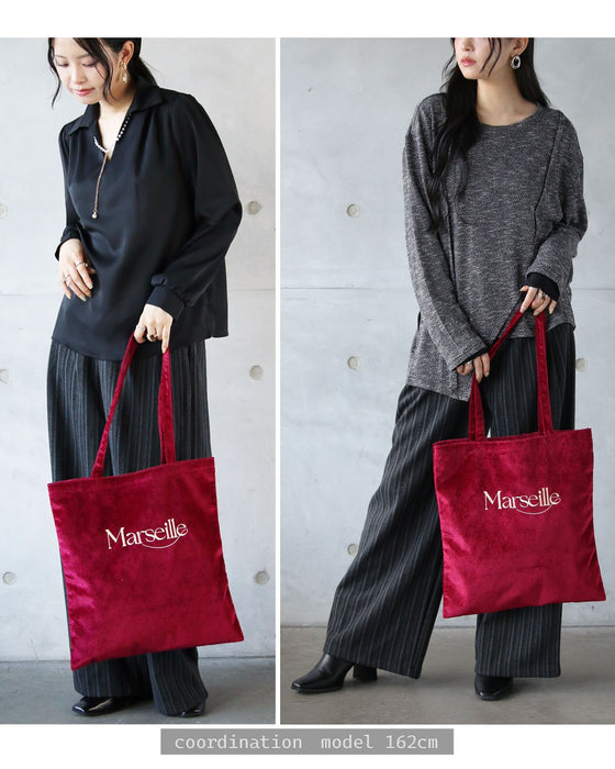 フレンチ気分を運ぶ 刺繍ロゴベロアトートバッグ