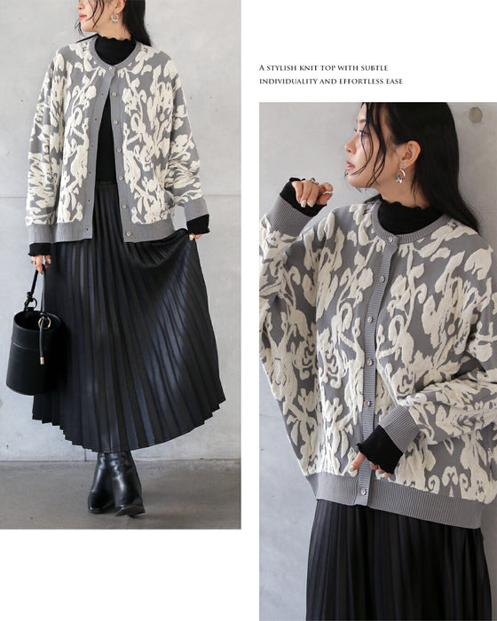 モードなニュアンスを纏うジャカードニットカーディガン