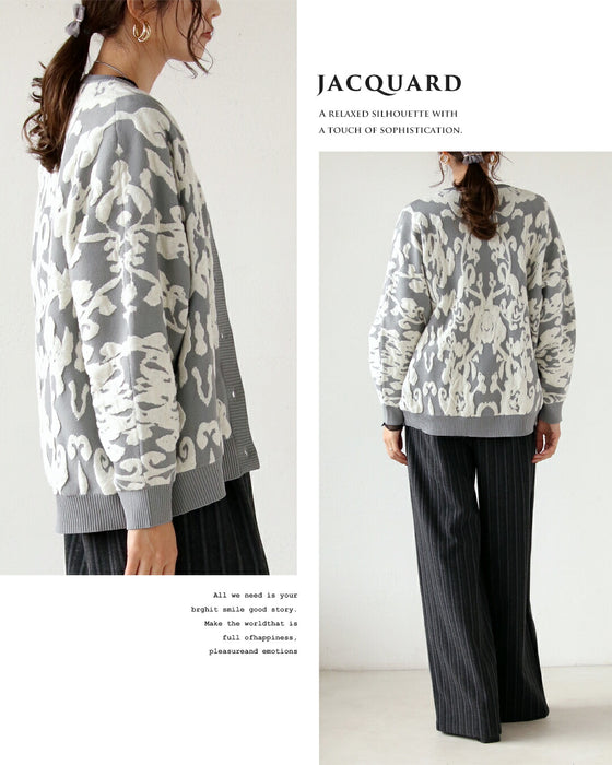 モードなニュアンスを纏うジャカードニットカーディガン